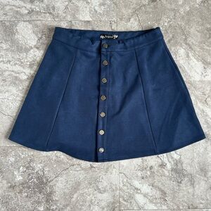 Angstar Women's Navy Blue Faux Suede Button Front A Line Mini Skirt XL